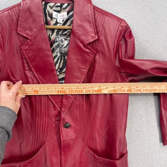 Denim and Co Leather Jacket Medium Cherry Red Burgundy Blazer Boho Western - Picture 11 of 15